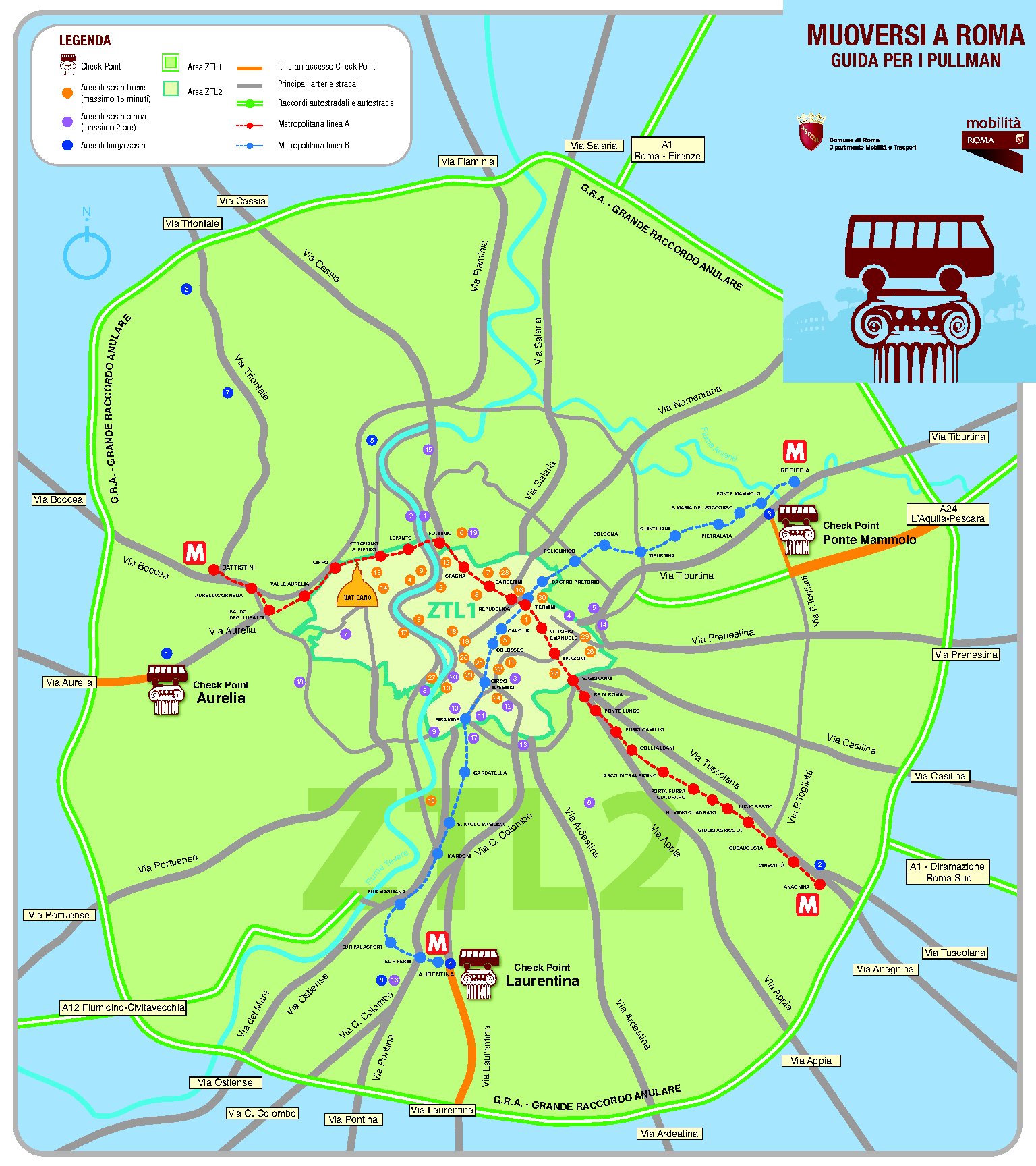 mapka parkingow i przystankow w Rzymie